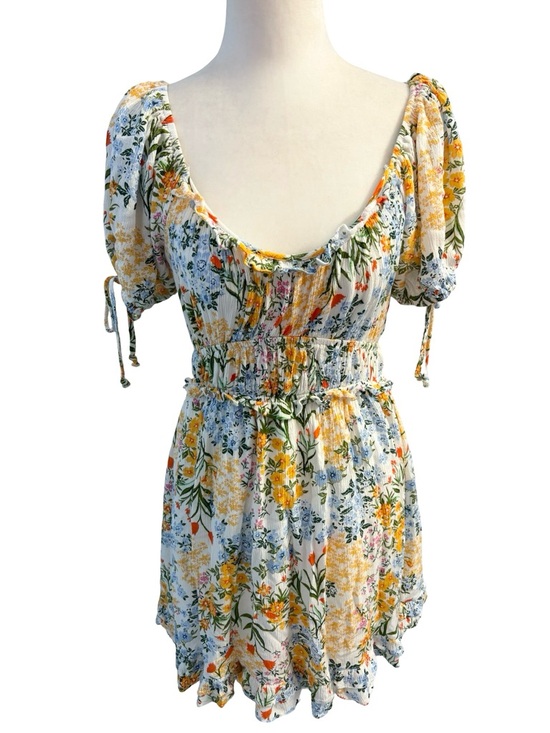 Liberty Love Dresses & Skirts - Liberty Love White & Yellow Multicoloured Floral Mini Dress Size L Summer Ready